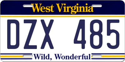 WV license plate DZX485