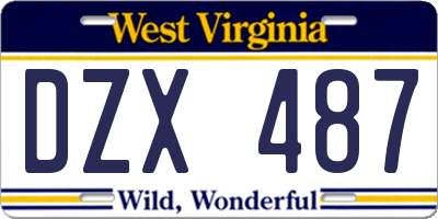 WV license plate DZX487