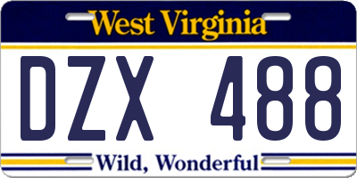 WV license plate DZX488