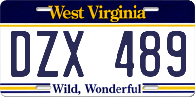 WV license plate DZX489