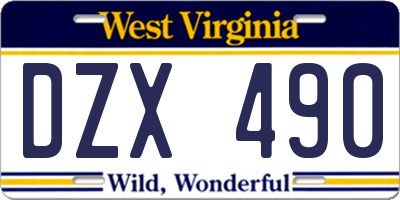 WV license plate DZX490