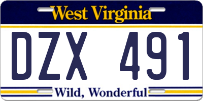 WV license plate DZX491