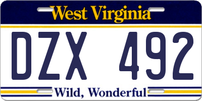 WV license plate DZX492