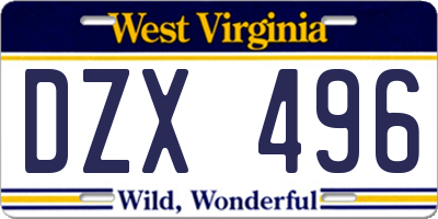 WV license plate DZX496