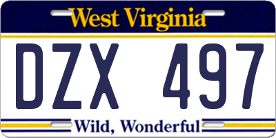 WV license plate DZX497