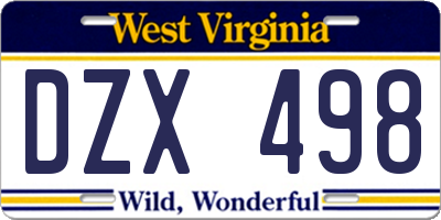 WV license plate DZX498