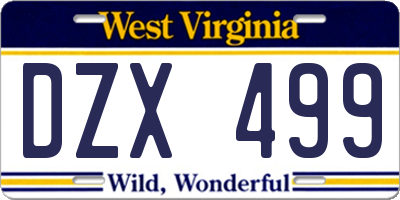 WV license plate DZX499