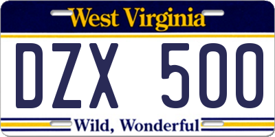 WV license plate DZX500