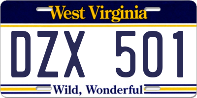 WV license plate DZX501