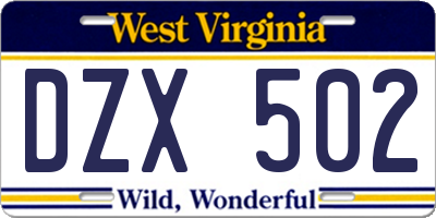 WV license plate DZX502