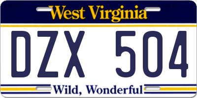 WV license plate DZX504