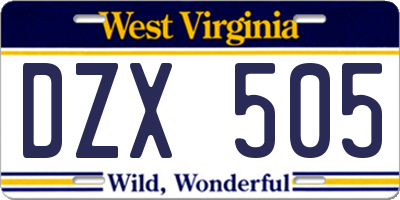 WV license plate DZX505