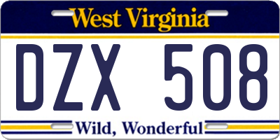 WV license plate DZX508
