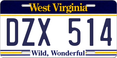 WV license plate DZX514