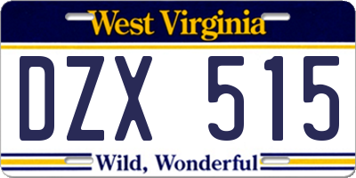 WV license plate DZX515