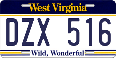 WV license plate DZX516