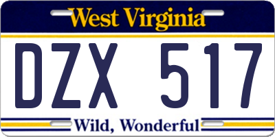 WV license plate DZX517