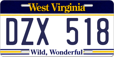 WV license plate DZX518