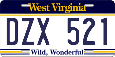 WV license plate DZX521