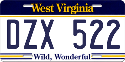 WV license plate DZX522