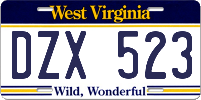 WV license plate DZX523