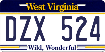 WV license plate DZX524