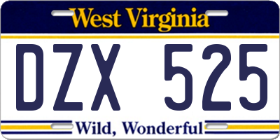 WV license plate DZX525