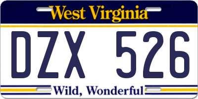 WV license plate DZX526