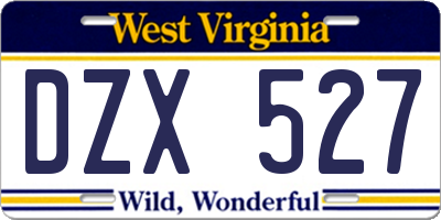 WV license plate DZX527