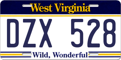 WV license plate DZX528