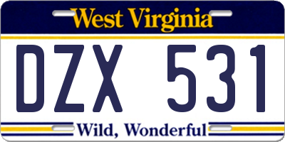 WV license plate DZX531