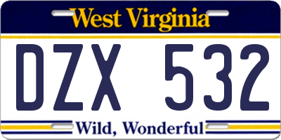 WV license plate DZX532