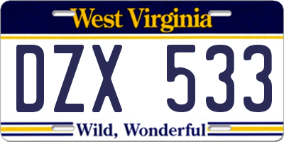 WV license plate DZX533