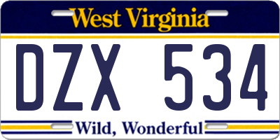 WV license plate DZX534