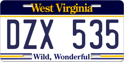 WV license plate DZX535