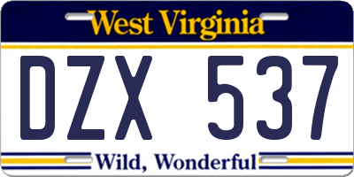WV license plate DZX537