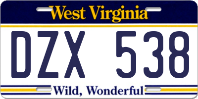 WV license plate DZX538