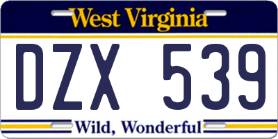 WV license plate DZX539