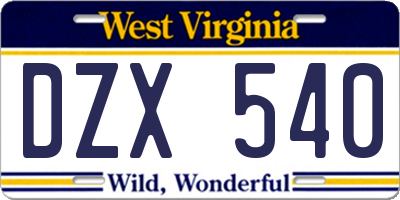 WV license plate DZX540