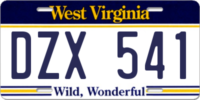 WV license plate DZX541