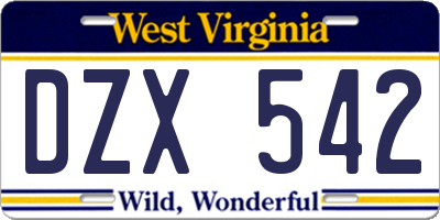 WV license plate DZX542