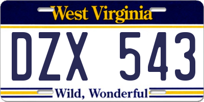 WV license plate DZX543