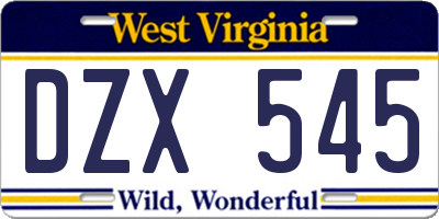 WV license plate DZX545