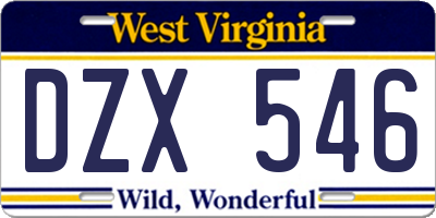 WV license plate DZX546