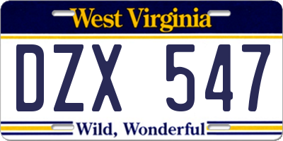 WV license plate DZX547