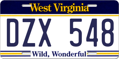 WV license plate DZX548