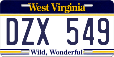 WV license plate DZX549