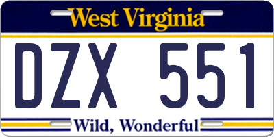 WV license plate DZX551