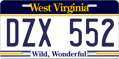 WV license plate DZX552