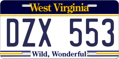 WV license plate DZX553